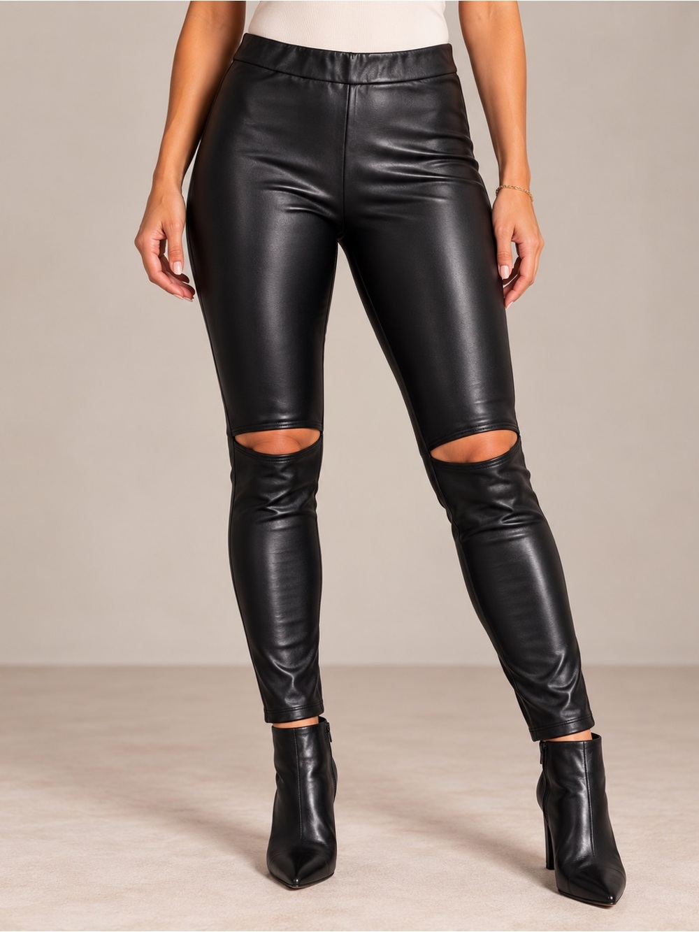 Express Black Faux Leather Knee Cutout Leggings Large High Rise